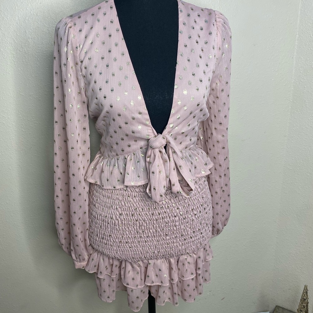 Re:Named 2-piece pink and gold polka dot skirt set!